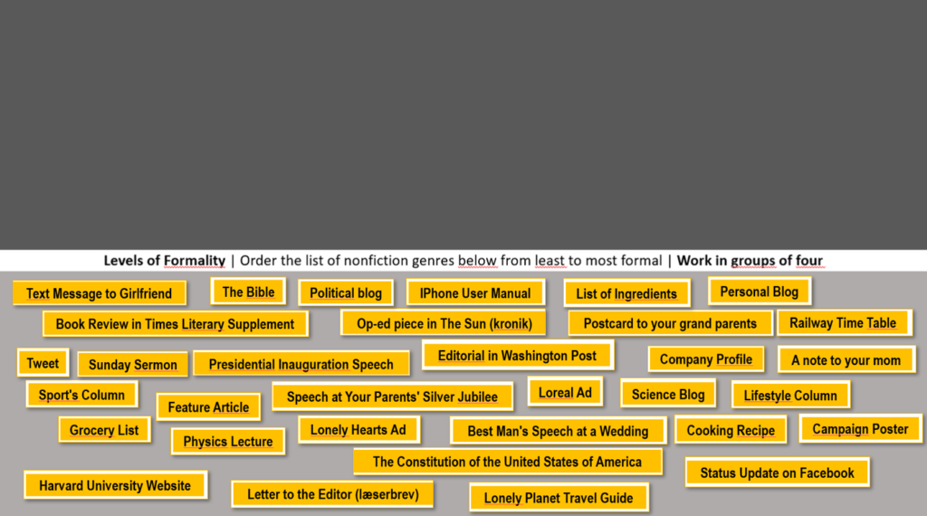 Nonfiction - Levels of formality